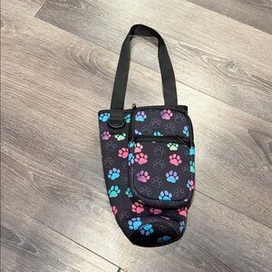 Black Water Bottle Tote Bag with Colorful Paw Prints and Pouch NWOT